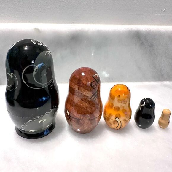 Vintage Set of 5 Cat Russian Nesting Matryoshka Dolls Ginger Black Tabby Calico - Picture 3 of 3